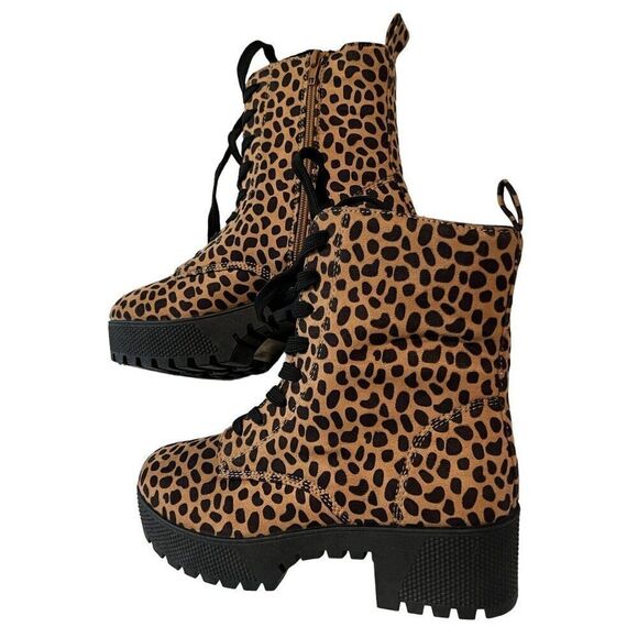 Bamboo Leopard Chunky Combat Platform Boots‎ Size 6.5 - Picture 6 of 8